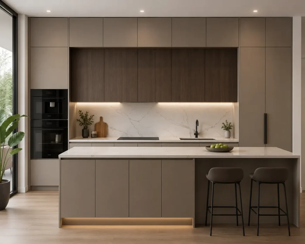 cocina moderna con armarios hasta el techo